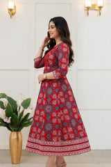 Women Maroon Ajrakh Print Anarkali Kurti