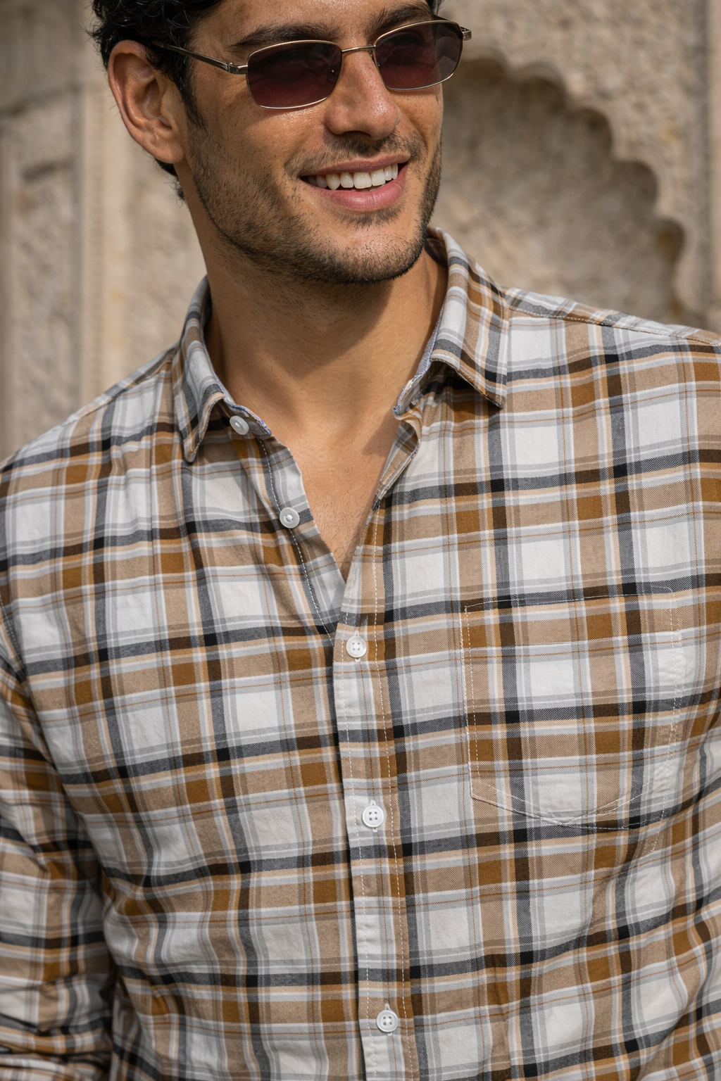 Men Brown Casual Shirt – Checkered Daily Wear OXFORD CHECK-3