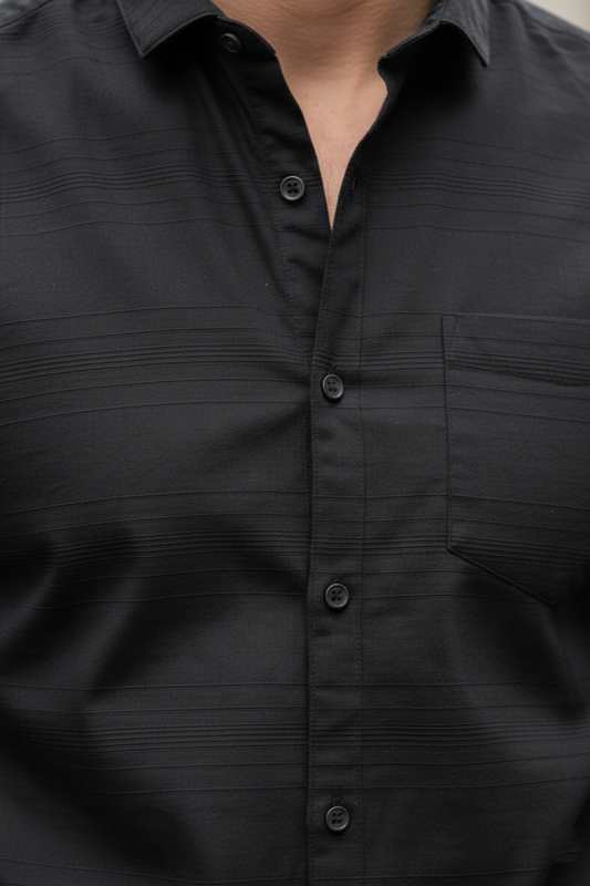 Men Premium Black Textured Striped Shirt 251185766