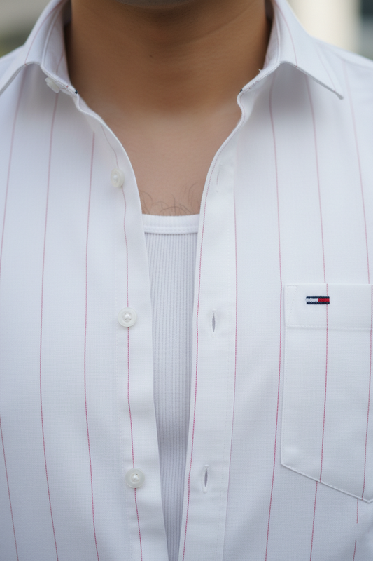 Men White Vertical Striped Slim Fit Shirt | Premium Cotton 251209999