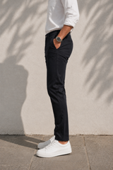 Men Black Micro-Textured Cotton Chinos | Stylish Narrow Fit Pants 5130