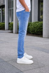Narrow Fit Sky Blue Jeans Men | Casual Light Wash