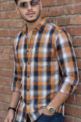 Men Rust Check Casual Shirt | Premium Slim Fit | Atlance FABCK