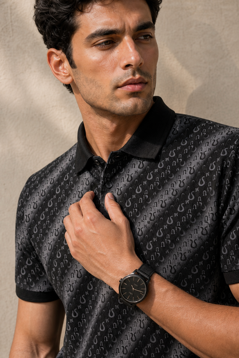 Men Premium Black Printed Polo T-Shirt 3328