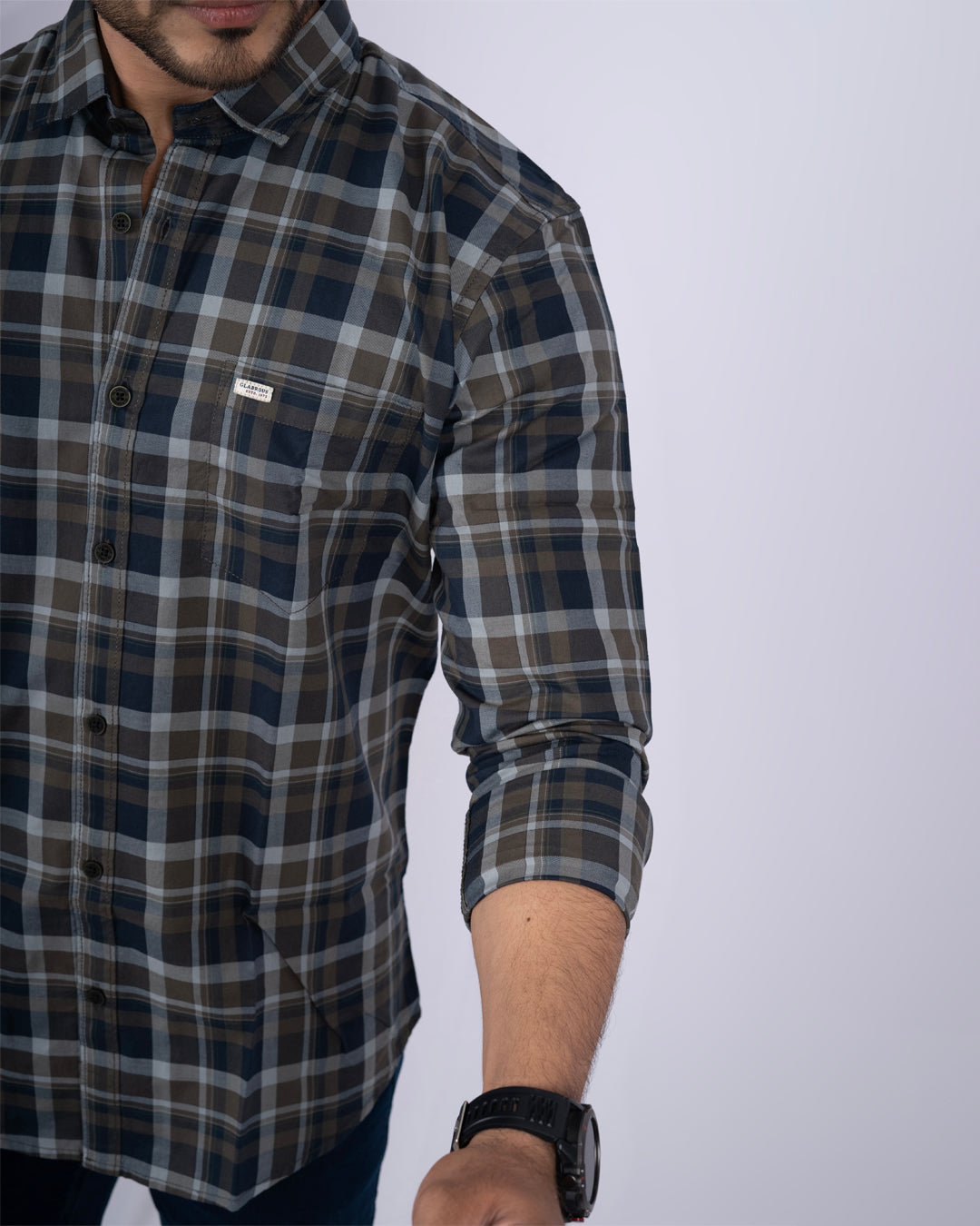 BLUE-BROWN COLOR CHECKS CASUAL SHIRT