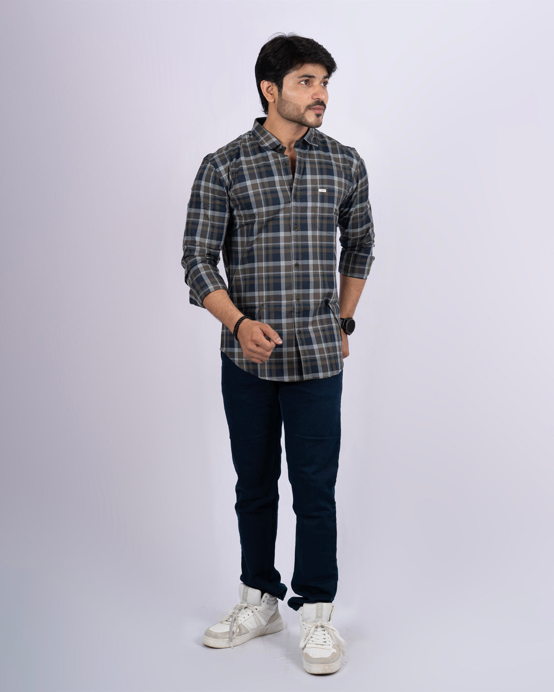 BLUE-BROWN COLOR CHECKS CASUAL SHIRT