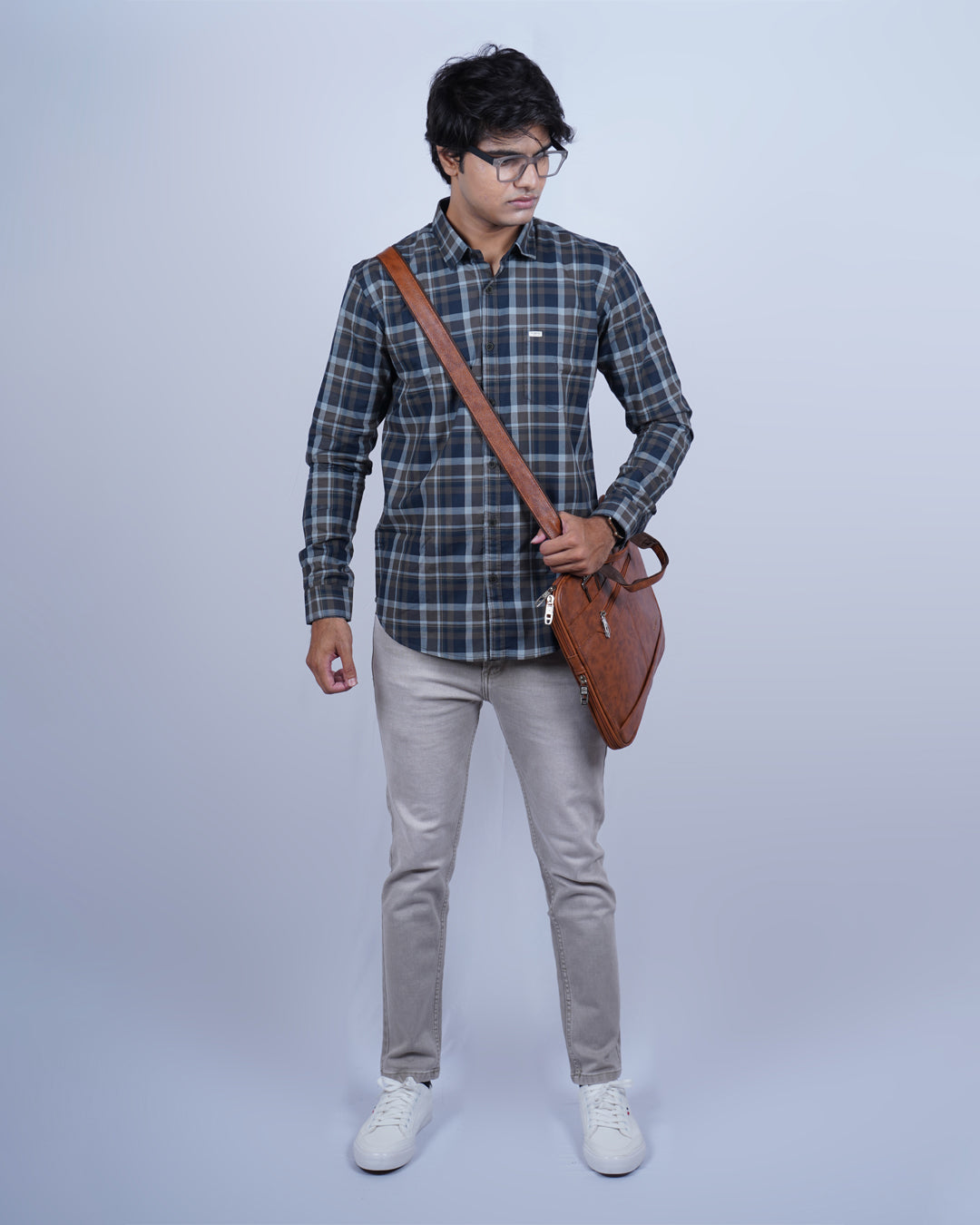 BLUE-BROWN COLOR CHECKS CASUAL SHIRT