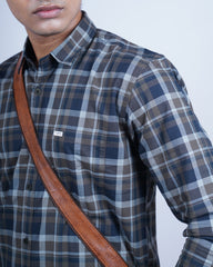 BLUE-BROWN COLOR CHECKS CASUAL SHIRT