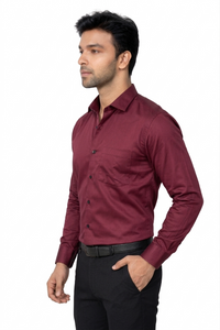 Men Solid Maroon Regular Fit Full Sleeve Formal Shirt - Atlance-FRMFORMAL