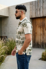 Men Typography Print Polo T-Shirt in Cream