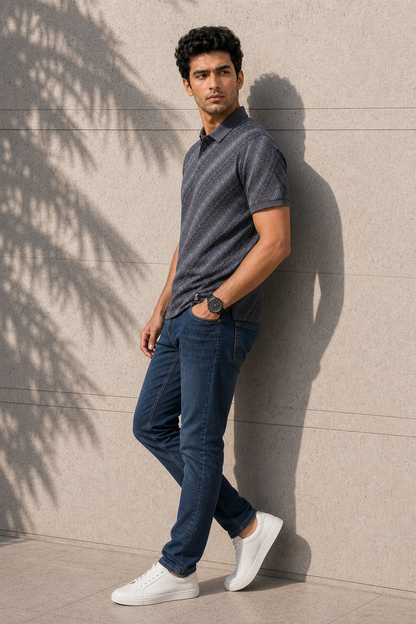 Men Premium Grey Printed Polo T-Shirt 3328