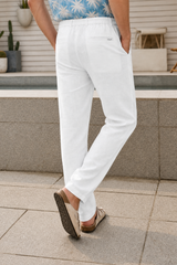 Men Narrow Fit Linen Pants – White Comfortable Casual Pants