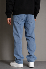 Classic Light Blue Wash Straight Fit Jeans for Men Baggy