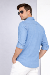Men Casual Skyblue Denim Shirt – Modern Stylish Fit 261055466