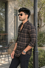 Men Olive & Black Checked Shirt – Slim Fit Cotton WON