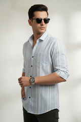Men Skyblue Casual Shirt | Cotton Striped Styles-251091853