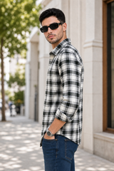 Green White Check Shirt for Men | Casual Fit