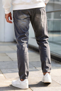 Men Grey Washed Denim Jeans Stretchable Ankle Fit Casual Wear | KHIANKF08