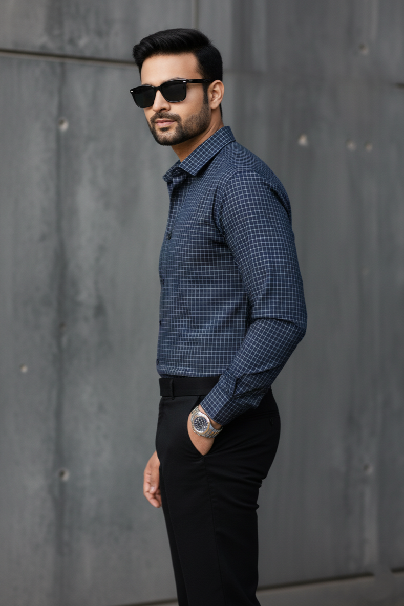 Atlance Blue Checkered Men Shirt – Formal Wear-FRMCHECKS