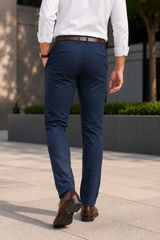 Men Narrow Fit Blue Melange Structure - Textured Cotton Chinos 5128