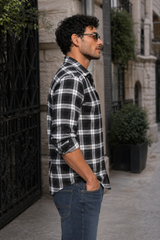 Black Checkered Shirt for Men | Classic Plaid Long Sleeve Casual Shirt OXFCH