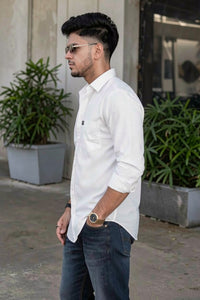 Men Slim Fit White Cotton Casual Shirt - Premium Smart-Casual Wear NFT