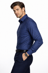 Atlance Blue & Black Micro-Check Business Formal Shirt-FRM