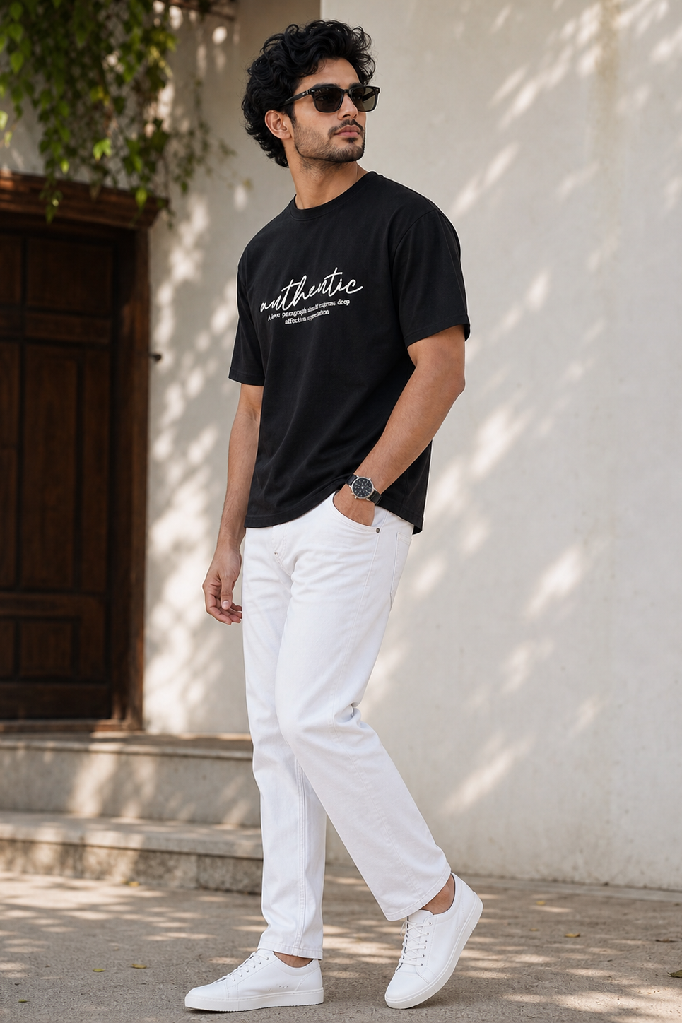Men Black Authentic Graphic Drop Shoulder T-Shirt