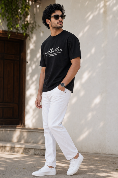 Men Black Authentic Graphic Drop Shoulder T-Shirt