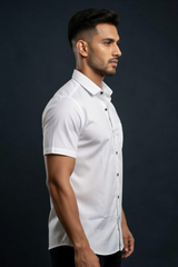 Men Casual White Short Sleeve Shirt - Cotton Comfort 261049774
