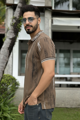 Men Printed Collared Polo T-Shirt in Earthy Olive