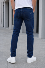 Dark Blue Blue Narrow Fit Jeans Men | Premium Denim