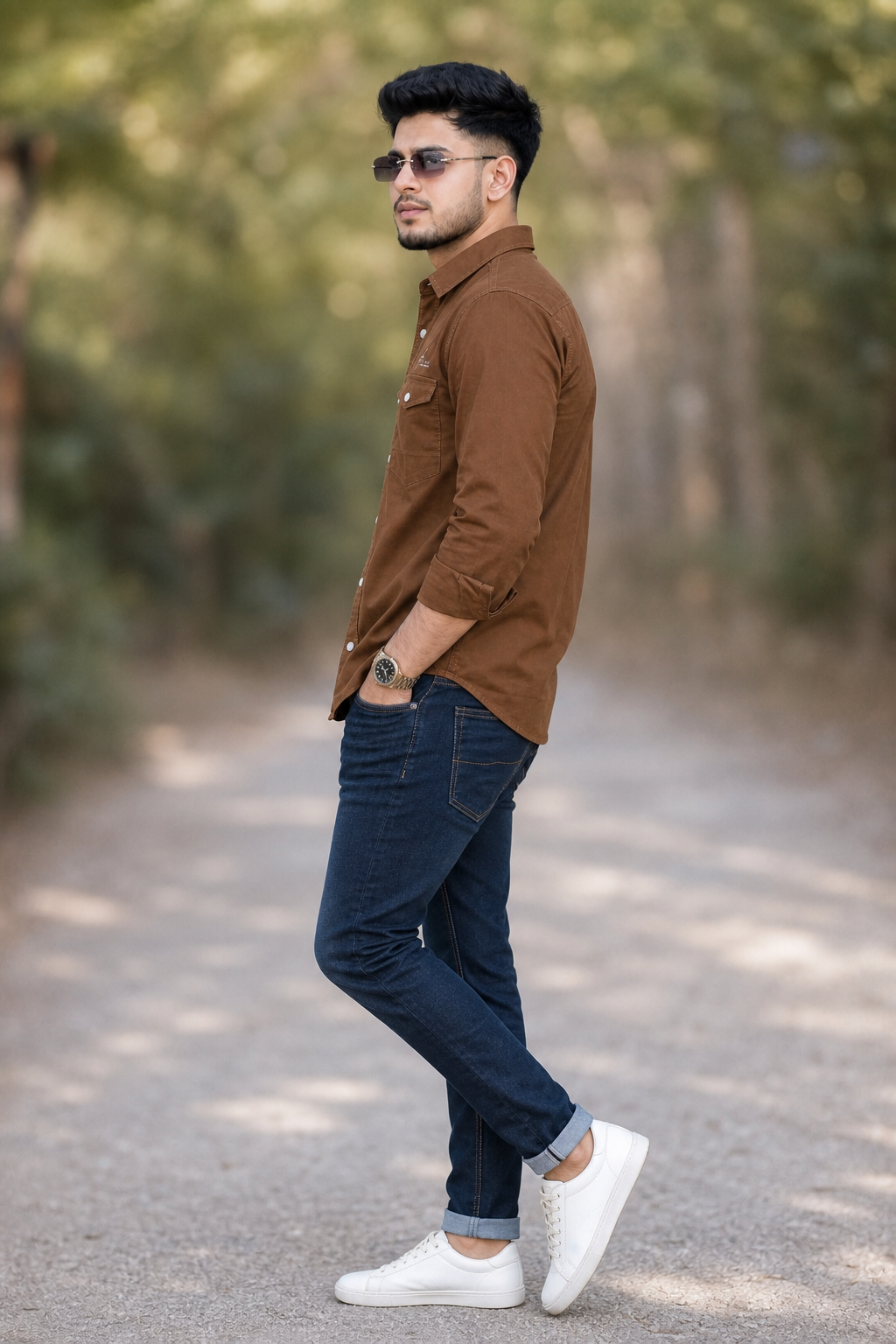 Men Plain Cotton Khakhi Full Sleeve Shirt | Casual Button Down Shirt with Pockets SC-1972