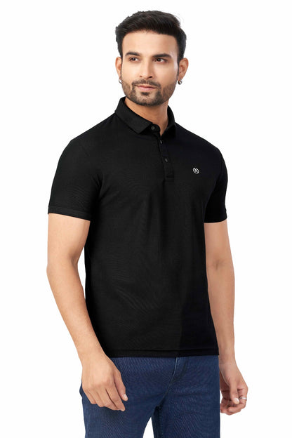 Black Plain Collar T-Shirt | Half Sleeve Sinker Fabric | Casual & Sports Wear 1501