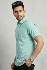 Men Casual Firozi Short Sleeve Shirt - Cotton Comfort 261049774