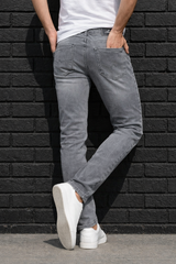 Men Light Grey Narrow Fit Jeans - Premium Grey Denim