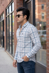 Pastel Blue Check Shirt for Men – Premium Casual Collection WON