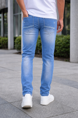 Narrow Fit Sky Blue Jeans Men | Casual Light Wash