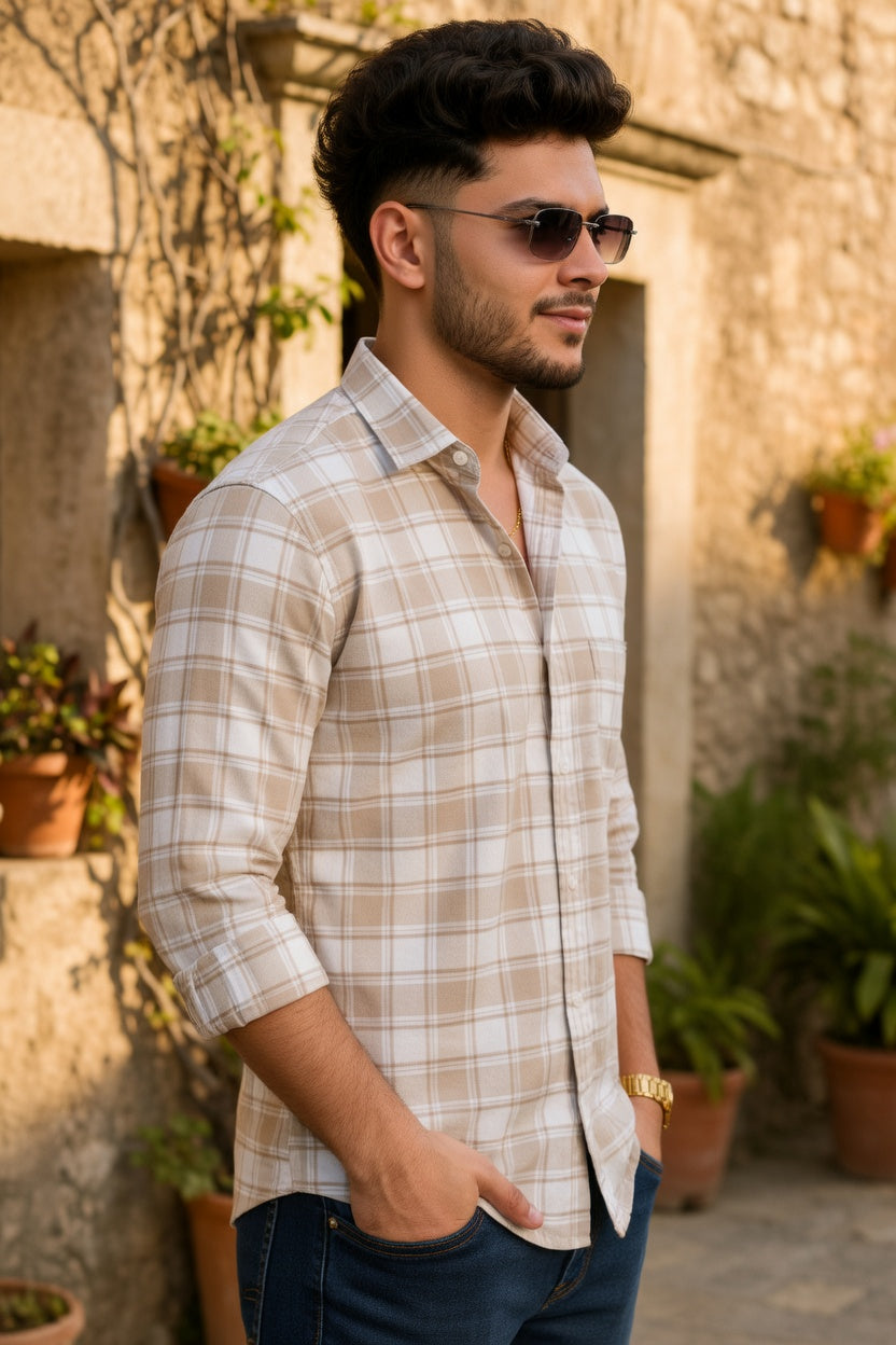 Cream Check Shirt for Men | Stay Stylish & On-Trend OXFCH