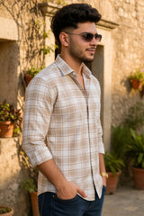 Cream Check Shirt for Men | Stay Stylish & On-Trend OXFCH