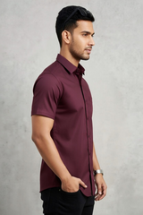 Men Casual Wine Short Sleeve Shirt - Cotton Comfort 261049774