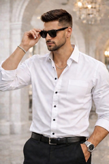 Men White Casual Shirt - Slim Fit Cotton Button Down 261049768
