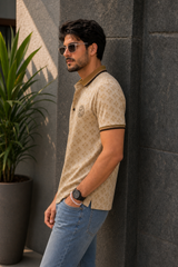 Men Cream Printed Polo T-Shirt – Half Sleeve Collar