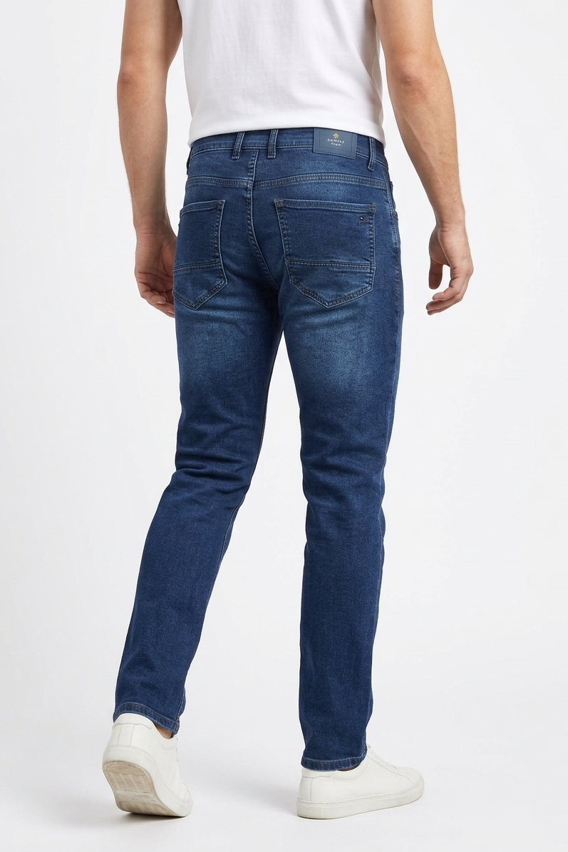Men Stylish Fit Jeans – Dark Blue Casual Denim Pants 261053235 | KHIDJ700