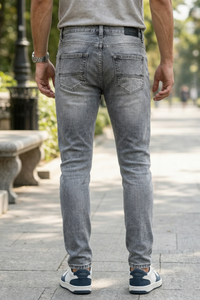 Khinwaj Men Light Grey Silver Wash Narrow Fit Denim Jeans Premium | KHINF39