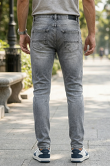 Khinwaj Men Light Grey Silver Wash Narrow Fit Denim Jeans Premium