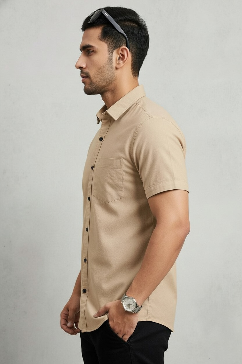 Men Casual Fawn Short Sleeve Shirt - Cotton Comfort 261049774
