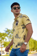 Men Designer Green Polo T-Shirt with Abstract Print – Casual Style