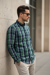 Men Premium Cotton Checkered Shirt | Green Soft Casual Styles-241139859
