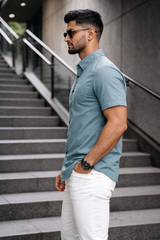 Men Casual Dark Pista Short Sleeve Shirt - Cotton Comfort 261049774